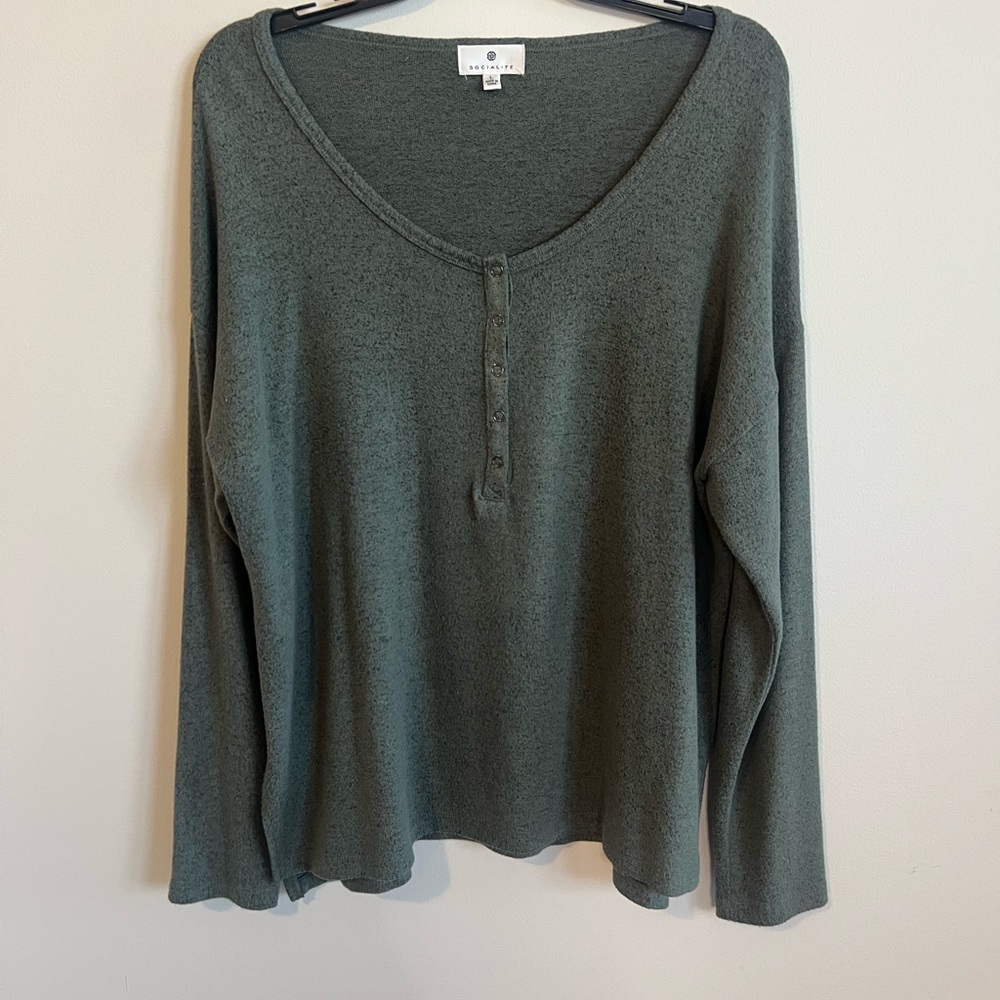 Socialite Long-Sleeve Olive Knit Top